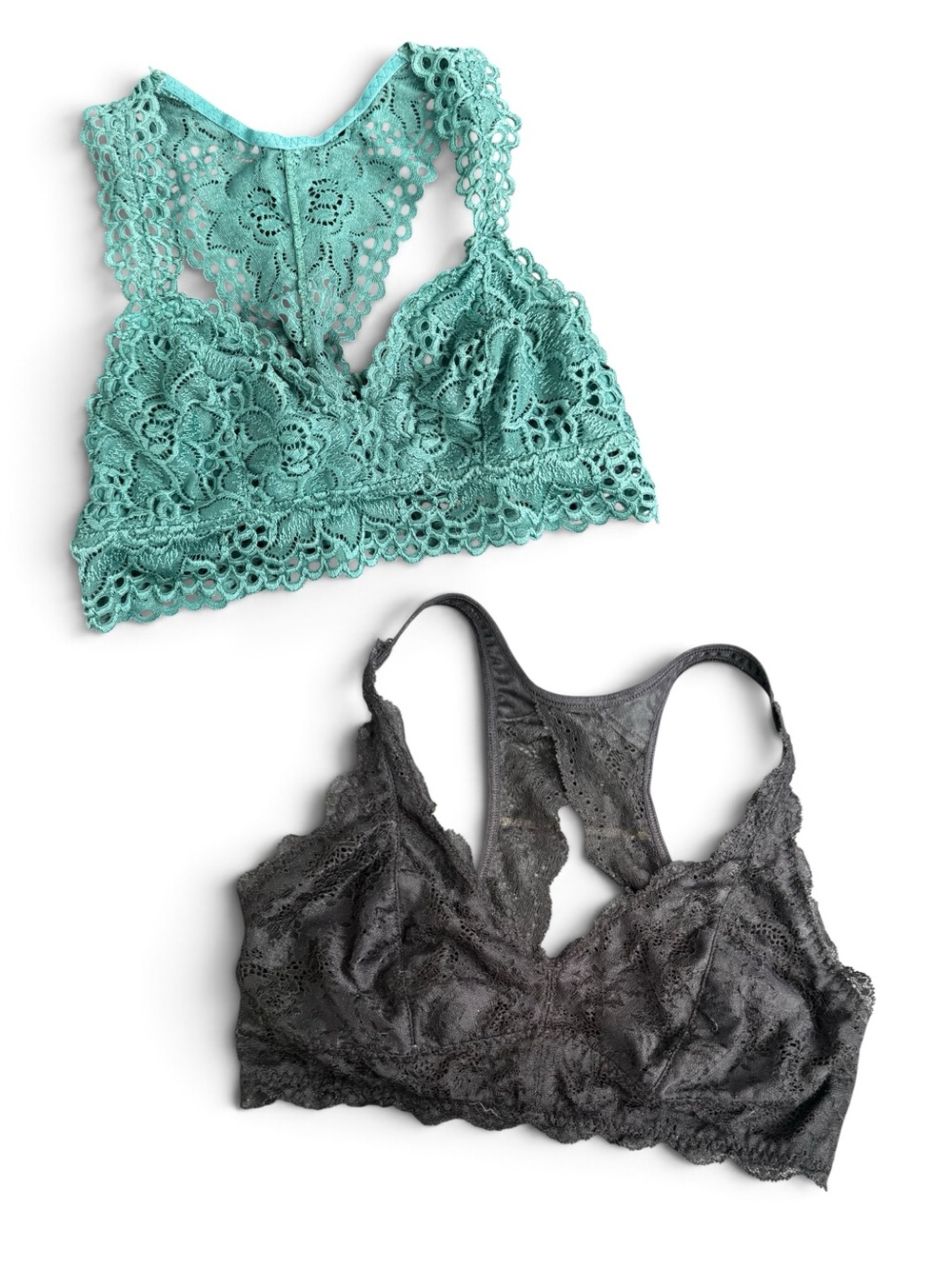 Bralette Bundle! Two Lace Racerback Bralettes Teal & Black. Aerie and Felina